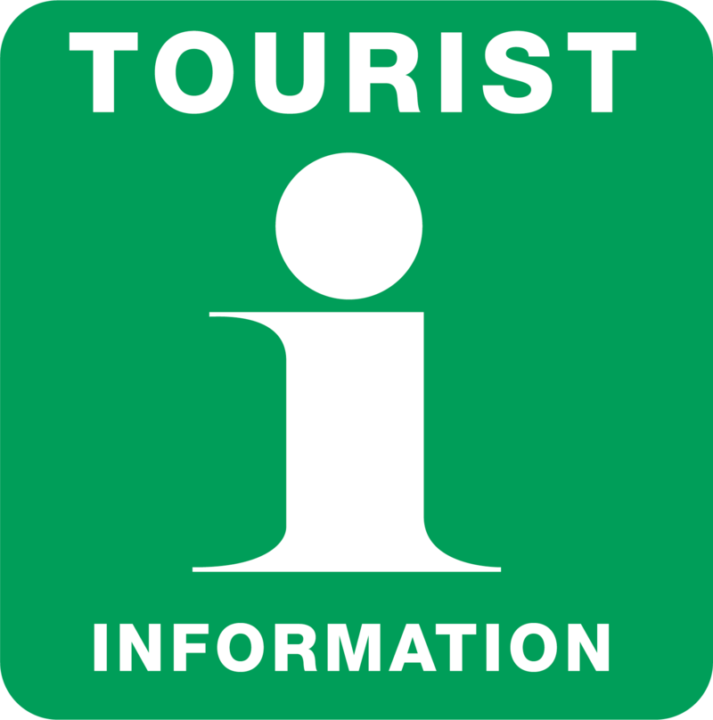 Grönvit skylt som visar den internationella ikonen för Turistinformation