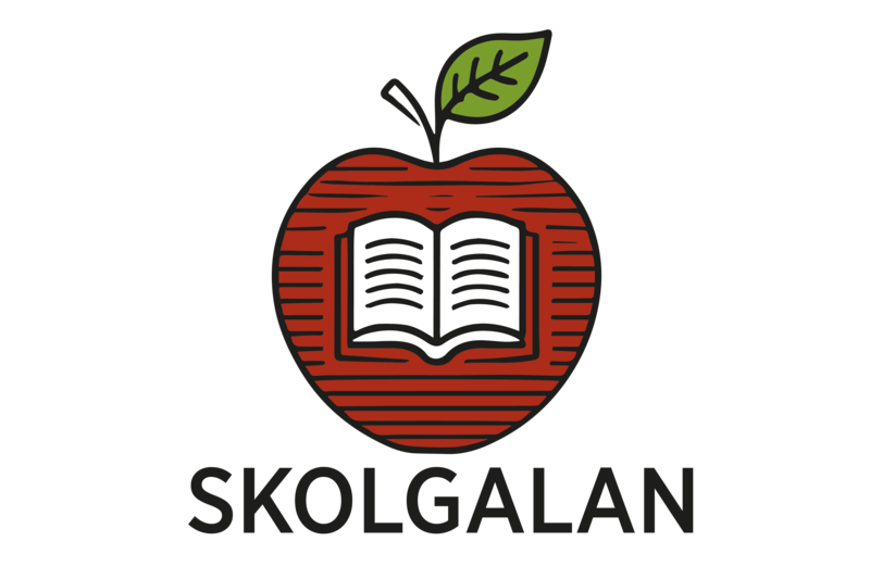 Logotyp för Skolgalan bestående av ett äpple med en bok inuti och texten Skolgalan under