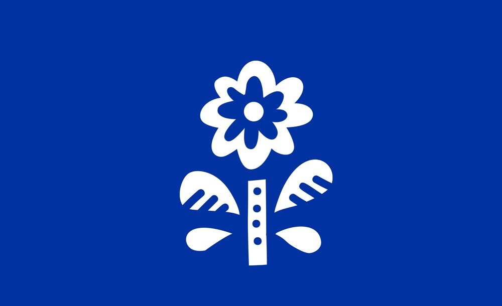 Blå bild med vit symbol