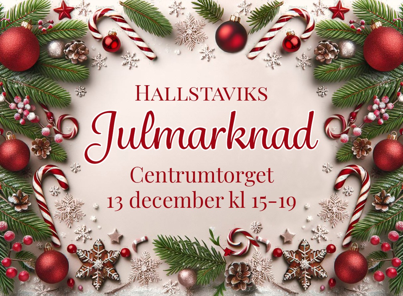 Tid och plats för julmarknaden. Centrumtorget i Hallstavik. Kl 15-19.