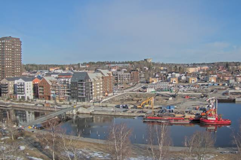Ögonblicksbild från webbkamera över Norrtäljehamn mars 2024