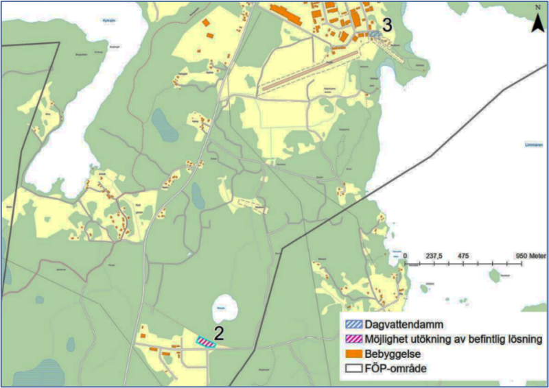FÖP Norrtälje stan figur D dagvatten. Föreslagna ytor för framtida dagvattenåtgärder (forts.) (Sweco, 2021