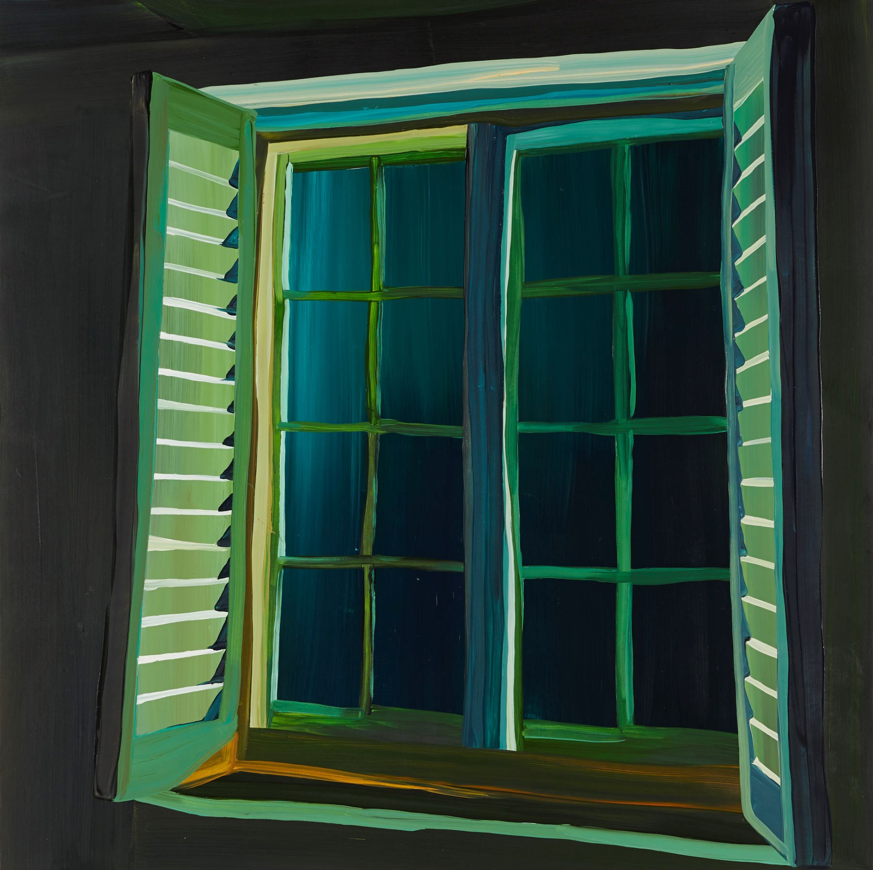 En målning föreställande ett fönster med öppna dörrar